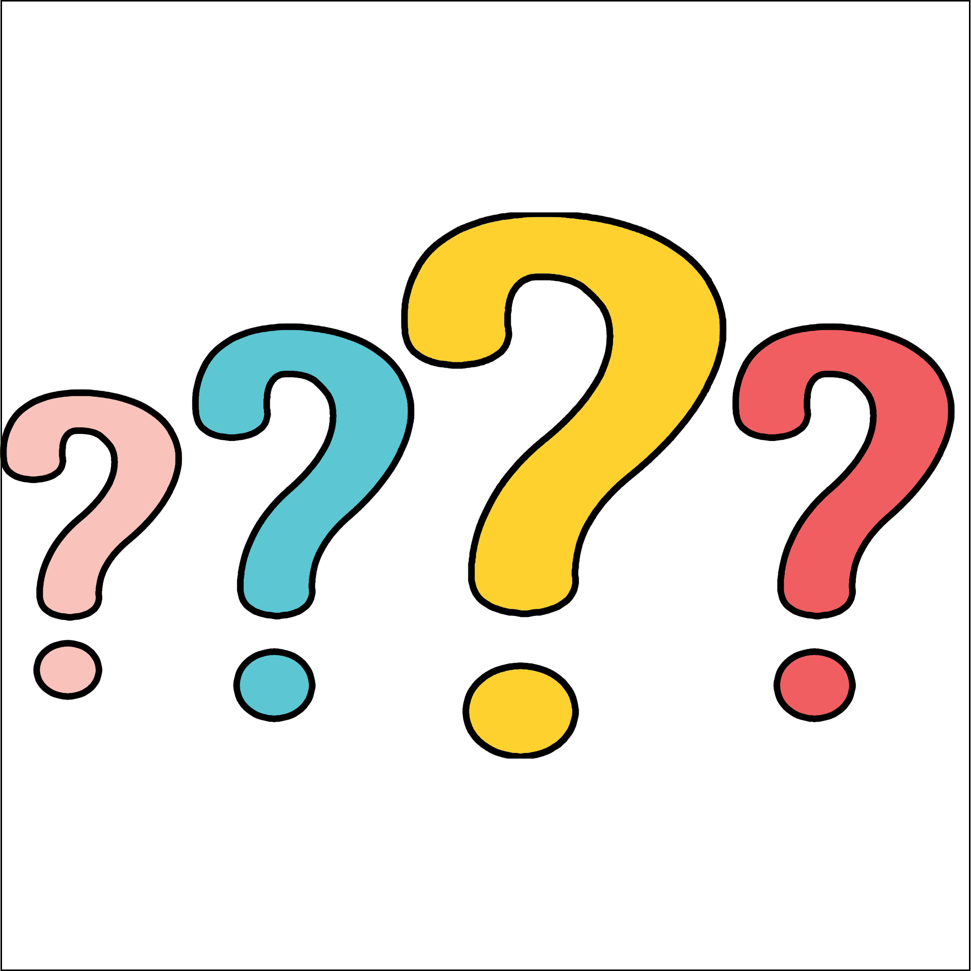 Image of colorful cartoon question marks on a white background.