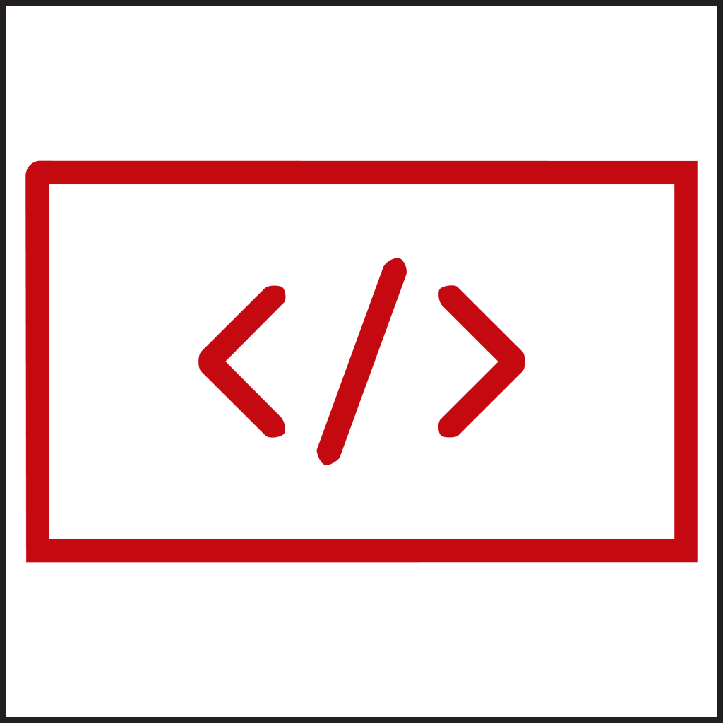 A white rectangle with a red outline. Inside the rectangle are the html code symbols: < / >